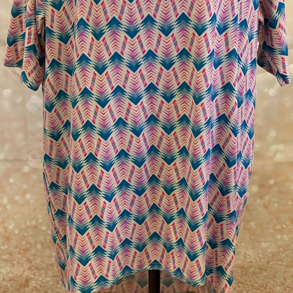 New LuLaRoe S Irma‎ Blue/Pink/White Patterned Short Sleeve - Picture 7 of 9